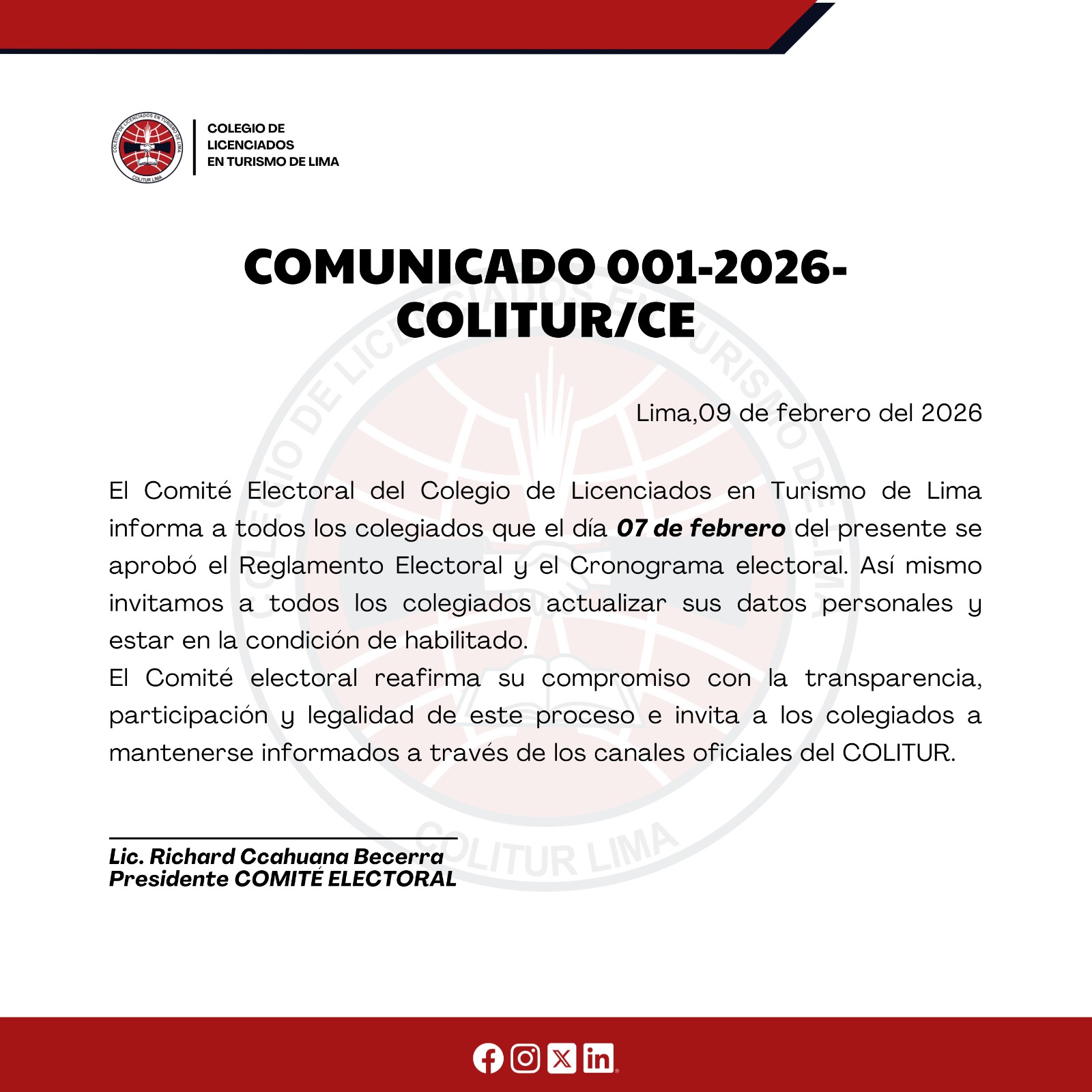 COMUNICADO 001-2026-COLITUR/CE